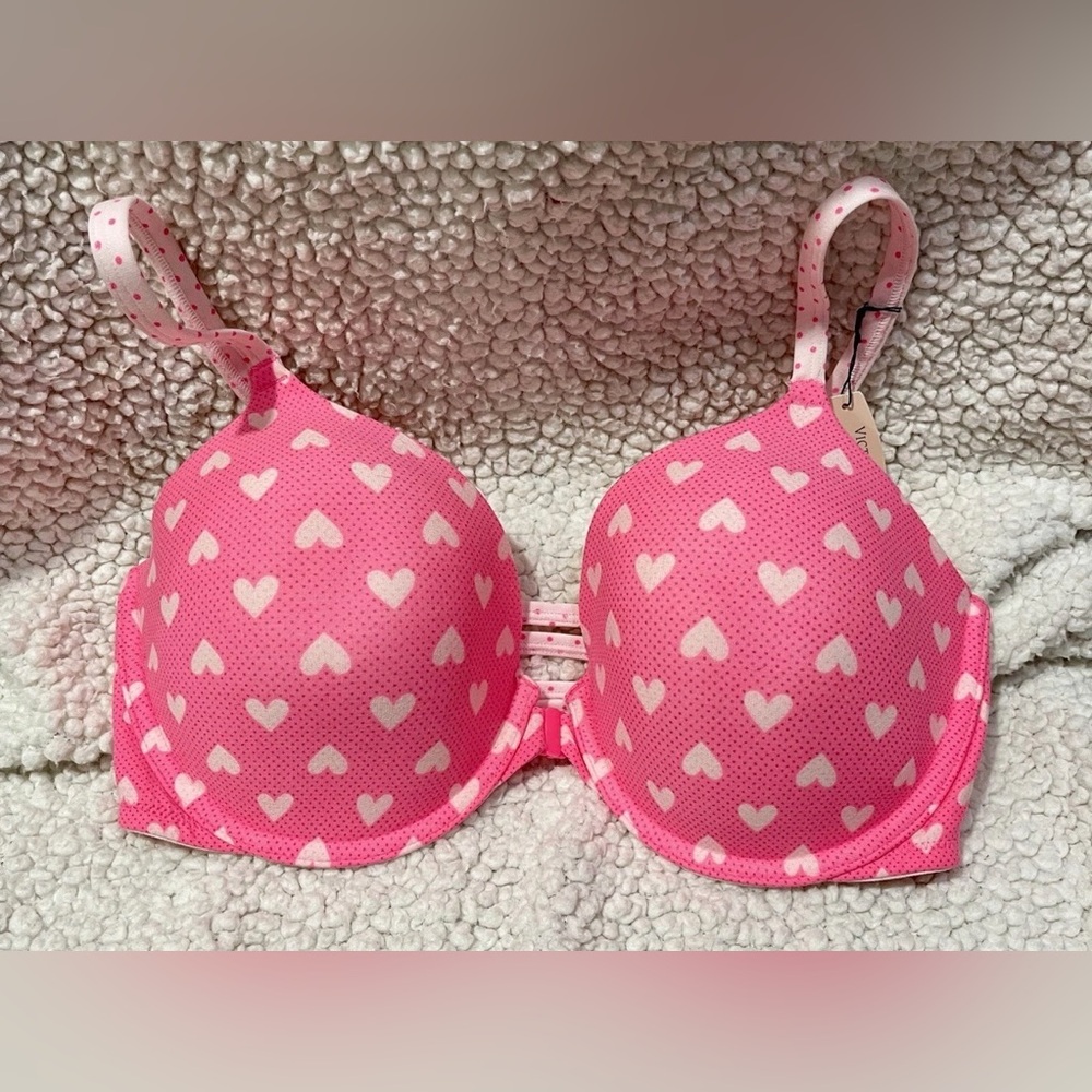 Victoria's Secret Pink Heart Print T-Shirt Bra 36D